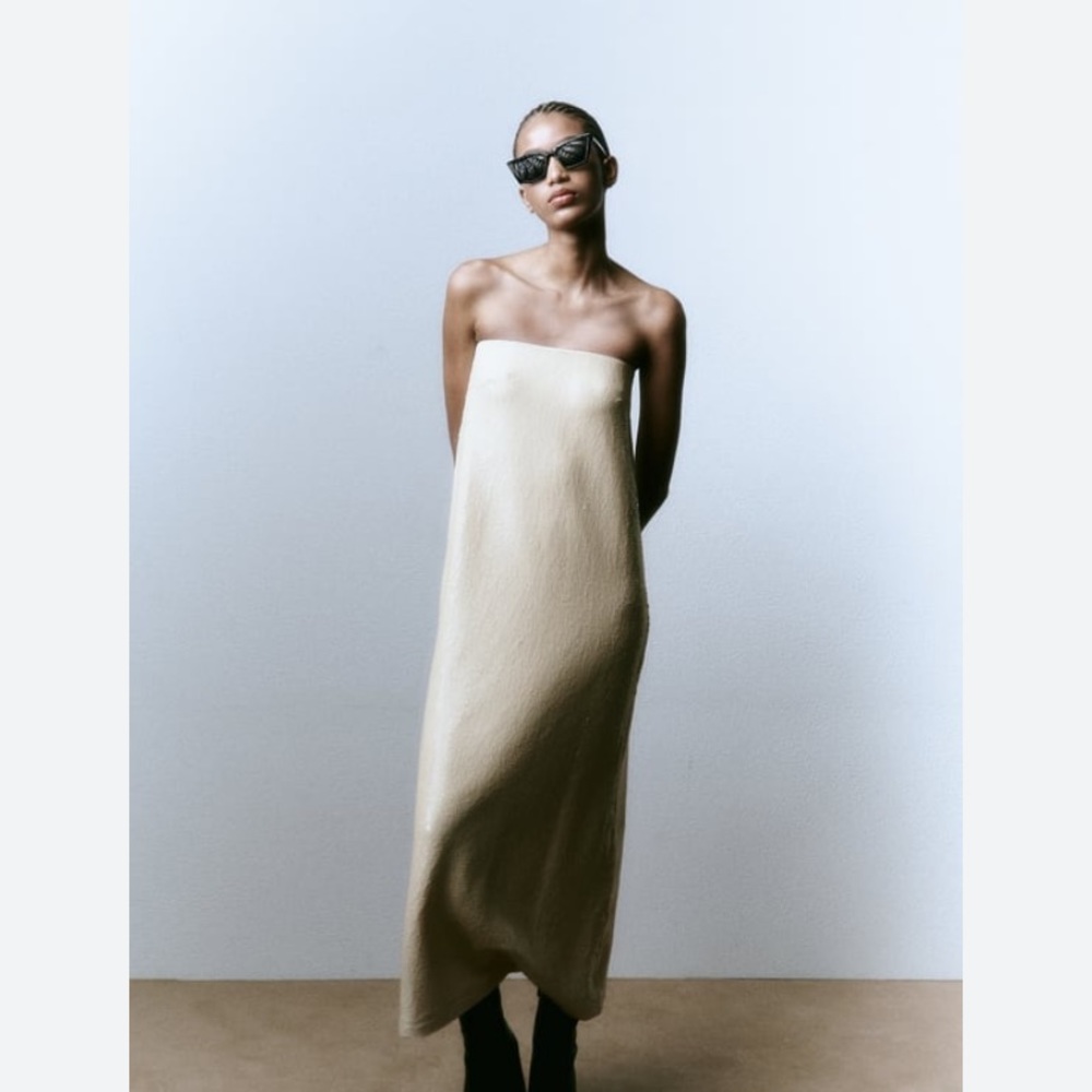 ZARA SEQUIN KNIT DRESS in ecru